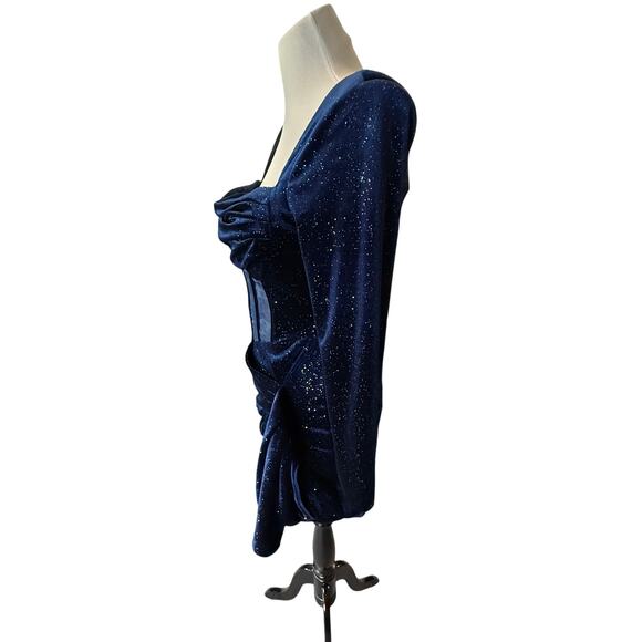 Lavish Alice Velvet Corset Glitter Wrap Mini Dress Midnight Blue US 6 NEW - Picture 4 of 8